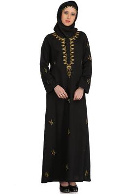 MyBatua Black Cotton Arabian Dailywear Islamic Muslim Long Abaya With Hijab 1