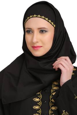 MyBatua Black Cotton Arabian Dailywear Islamic Muslim Long Abaya With Hijab 3