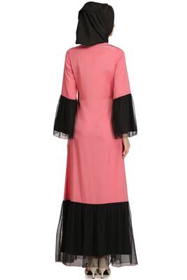 MyBatua Pink Polyester Arabian Dailywear Islamic Muslim Long Abaya With Hijab 3