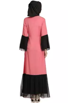 MyBatua Pink Polyester Arabian Dailywear Islamic Muslim Long Abaya With Hijab
