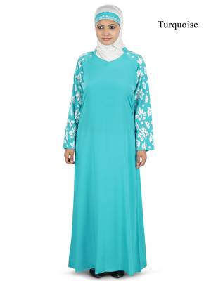 MyBatua Turqoise Polyester Arabian Dailywear Islamic Muslim Long Abaya With Hijab 1