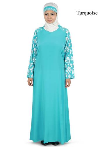 MyBatua Turqoise Polyester Arabian Dailywear Islamic Muslim Long Abaya With Hijab