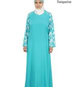 MyBatua Turqoise Polyester Arabian Dailywear Islamic Muslim Long Abaya With Hijab