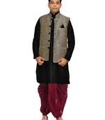Black Silk Ethnic Indian Traditional Mens Festive Wear Dhoti Kurta with Waistcoat