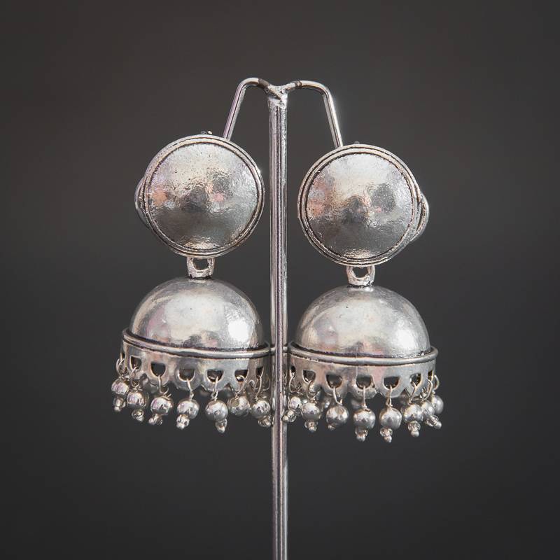 Grey - Alima German Silver Beaded Jhumki Earrings