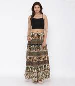 Beige Bagru Printed Cotton Long Skirt