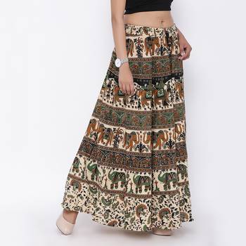 Beige Bagru Printed Cotton Long Skirt 2