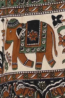 Beige Bagru Printed Cotton Long Skirt