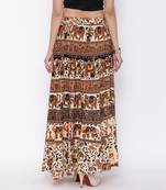 Beige Bagru Printed Cotton Long Skirt