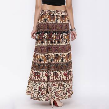 Beige Bagru Printed Cotton Long Skirt 1
