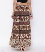 Beige Bagru Printed Cotton Long Skirt