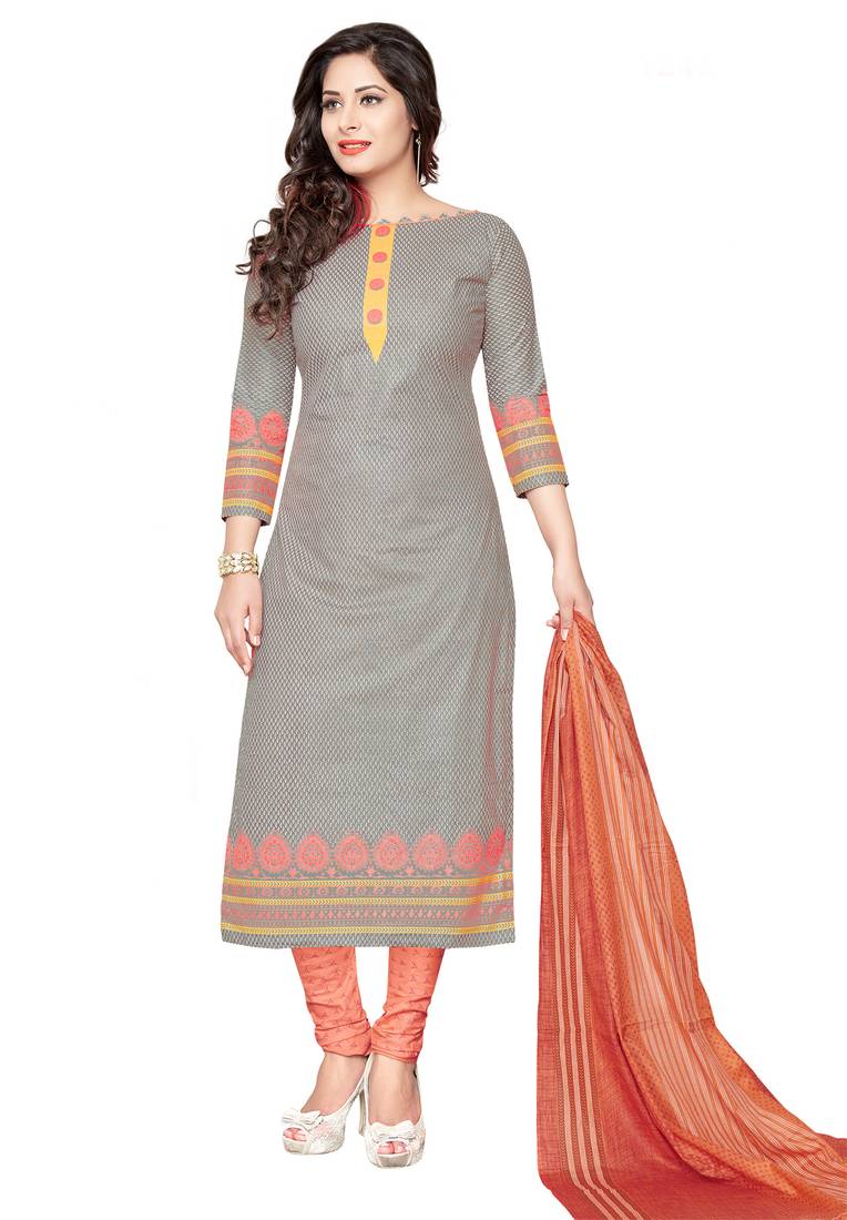 grey colour dress material Unstitched Grey Pure Cotton Suits Dress Material  Stilento
