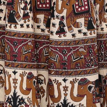 Beige Bagru Printed Cotton Long Skirt 5