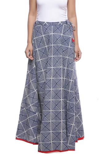 Grey Indigo print Cotton Long Wrap Skirt