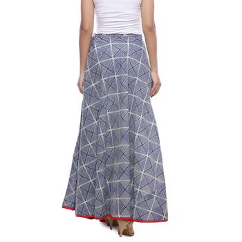 Grey Indigo print Cotton Long Wrap Skirt 2