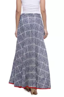 Grey Indigo print Cotton Long Wrap Skirt