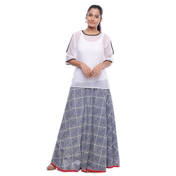 Grey Indigo print Cotton Long Wrap Skirt 3