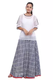 Grey Indigo print Cotton Long Wrap Skirt