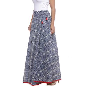 Grey Indigo print Cotton Long Wrap Skirt 4