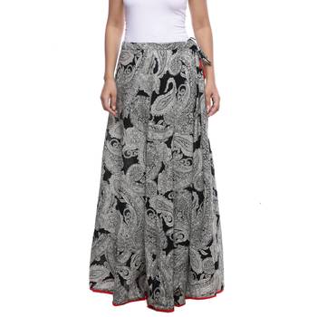 BlackIndigo print Cotton Long Wrap Skirt 1