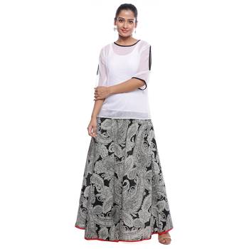 BlackIndigo print Cotton Long Wrap Skirt 3