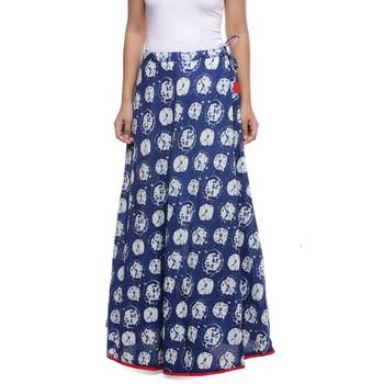 Blue Indigo print Cotton Long Wrap Skirt 1