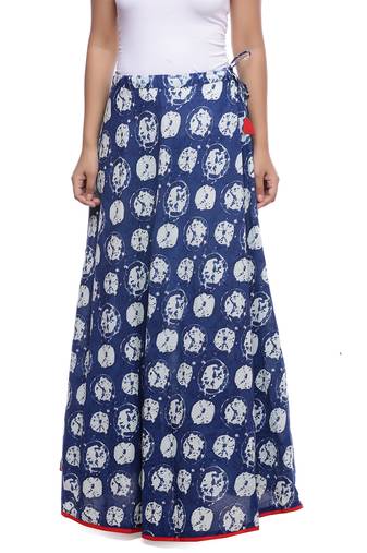 Blue Indigo print Cotton Long Wrap Skirt