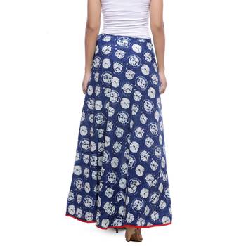 Blue Indigo print Cotton Long Wrap Skirt 2