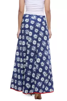 Blue Indigo print Cotton Long Wrap Skirt