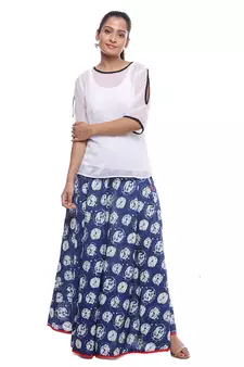 Blue Indigo print Cotton Long Wrap Skirt