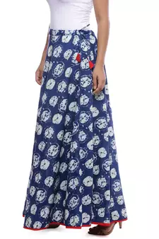 Blue Indigo print Cotton Long Wrap Skirt