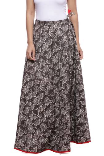 Brown  print Cotton Long Wrap Skirt
