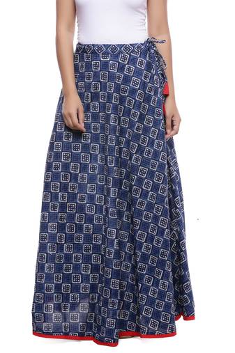 Blue Indigo print Cotton Long Wrap Skirt