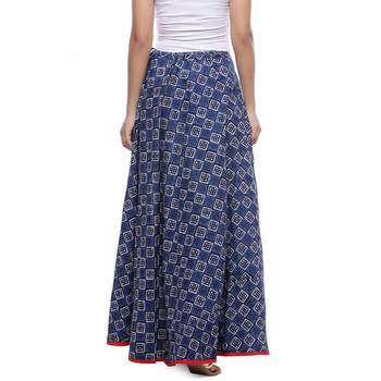 Blue Indigo print Cotton Long Wrap Skirt 2