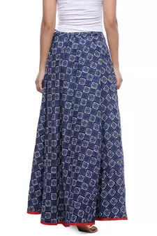 Blue Indigo print Cotton Long Wrap Skirt