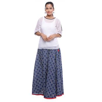 Blue Indigo print Cotton Long Wrap Skirt 3