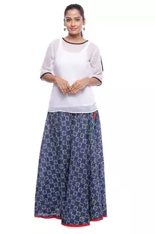 Blue Indigo print Cotton Long Wrap Skirt