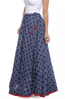 Blue Indigo print Cotton Long Wrap Skirt