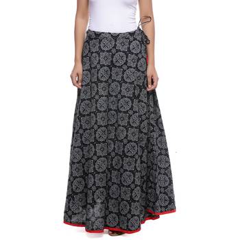 Black Indigo print Cotton Long Wrap Skirt 1