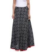 Black Indigo print Cotton Long Wrap Skirt