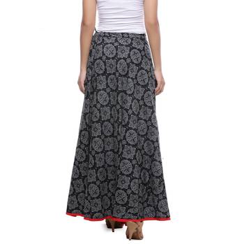 Black Indigo print Cotton Long Wrap Skirt 2