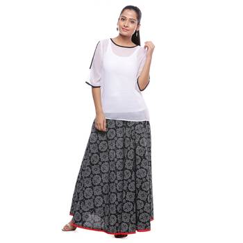 Black Indigo print Cotton Long Wrap Skirt 3