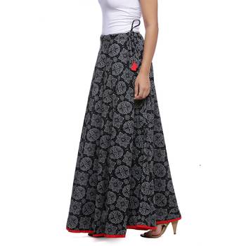 Black Indigo print Cotton Long Wrap Skirt 4