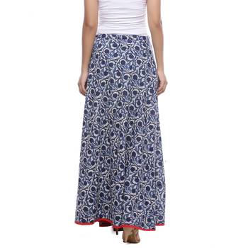 Blue Indigo print Cotton Long Wrap Skirt 2