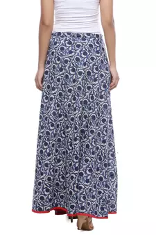 Blue Indigo print Cotton Long Wrap Skirt