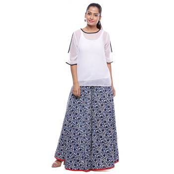 Blue Indigo print Cotton Long Wrap Skirt 3