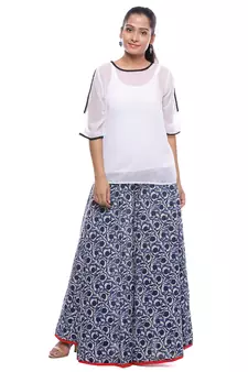 Blue Indigo print Cotton Long Wrap Skirt