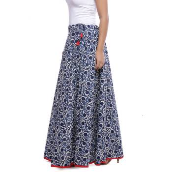 Blue Indigo print Cotton Long Wrap Skirt 4