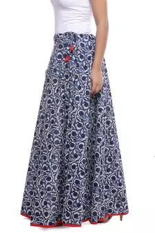Blue Indigo print Cotton Long Wrap Skirt