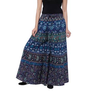 Blue  Cotton Long Printed Palazzo 1